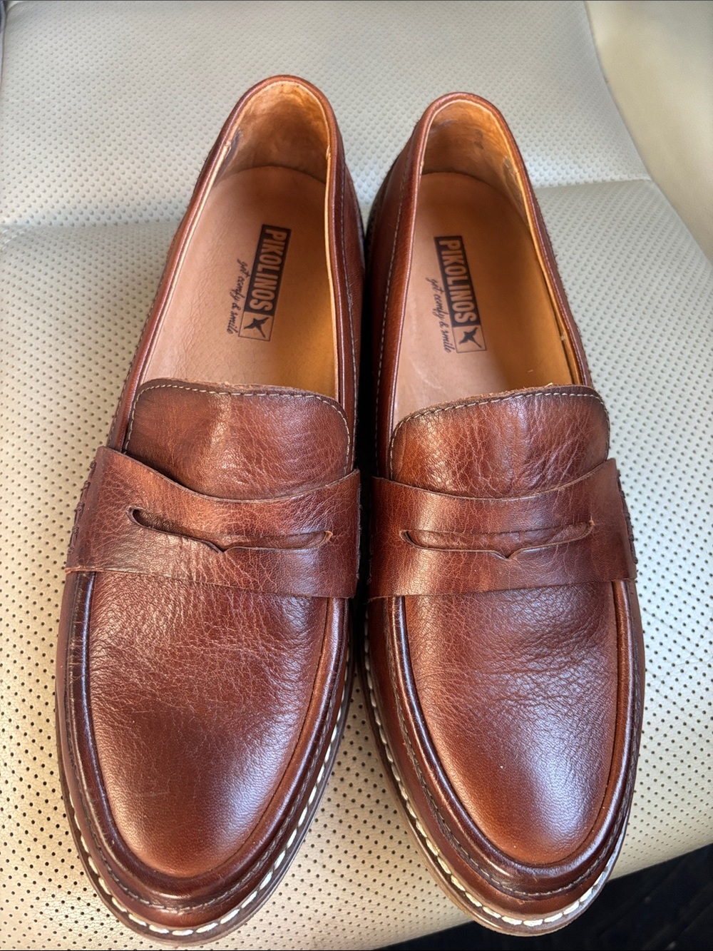 PIKOLINOS Chestnut Brown Leather Slip-On Loafers